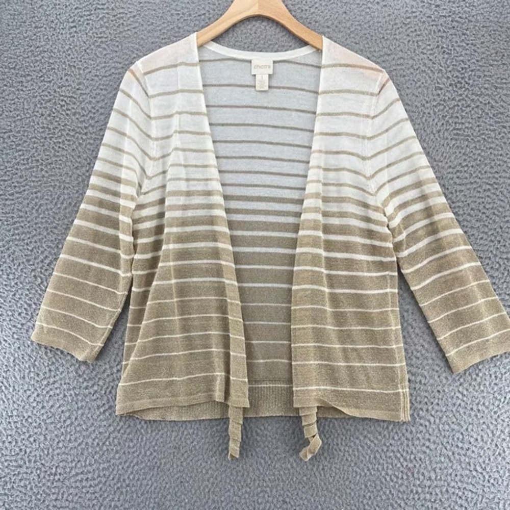 Chico's Beige and Cream Striped Cardigan
